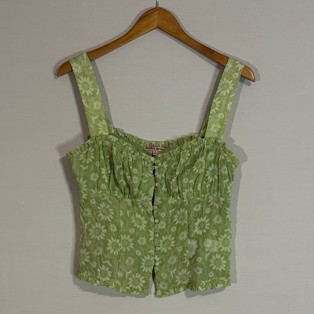 Bailey Rose Y2K Green Floral Bustier Tank Top Size M